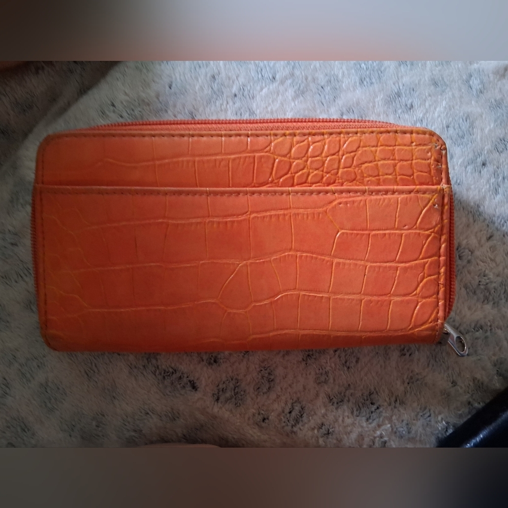 Croc-Embossed Zip Wallet in Orange